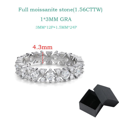 1.56CTTW 100% All Moissanite Wedding Rings for Women Dating Ring Full Eternity Bands S925 Sterling Silver Plated 18k GRA