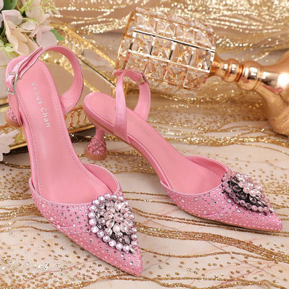 Green Colour Wedding High Heels for Women Italy Design Rhinestone  Decorate Pointed-Toe Gorgeous Parties 2025 INS Lady Plus Size
