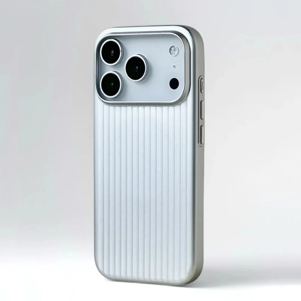 Stripes Metallic Paint Armor Case For iPhone 17 Air 16 15 14 13 Pro Max Shockproof Camera Protective Slim Matte PC Funda