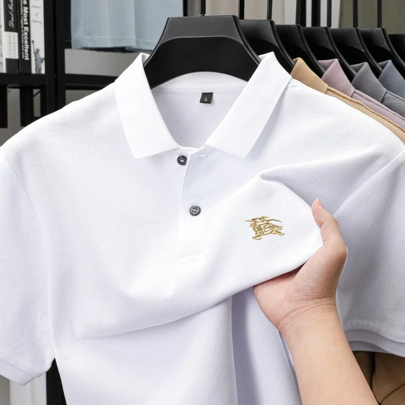 100% high-quality pure cotton men's summer polo T-shirt popular business commuting breathable cozy exquisite luxurious embroider