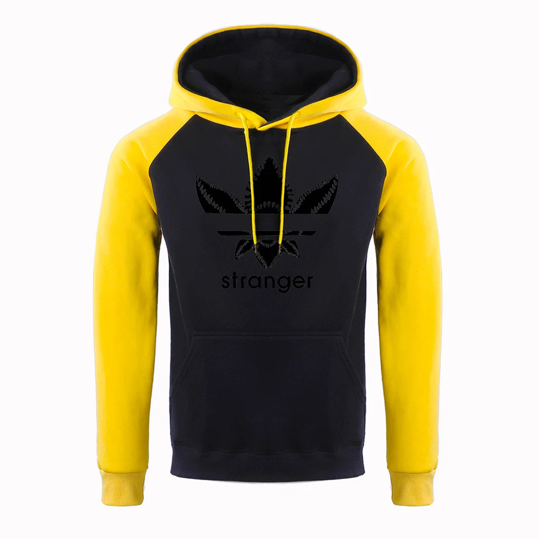 Funny Stranger Floral Pattern Printed Hoodies Mens Letter Style Streetwear Fashion Loose Street Hoody Fleece Pullover Men Hoodie