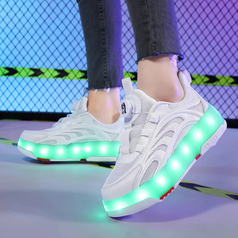 New Kids Wheels Roller Skate Shoes Boys Girls Swivel Buckle LED Light Luminous rechargeable Outdoor Children's Casual Sneakers