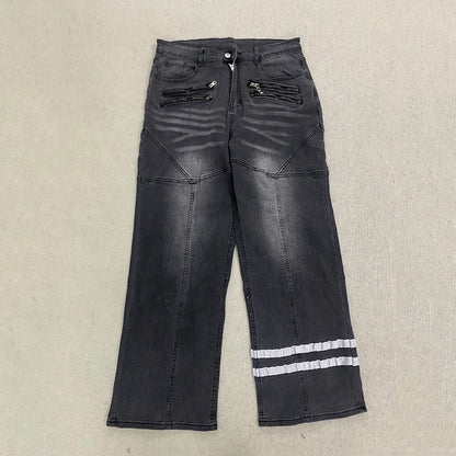 Spring new American retro high street ins trendy jeans straight leg loose dark printed casual pants long pants