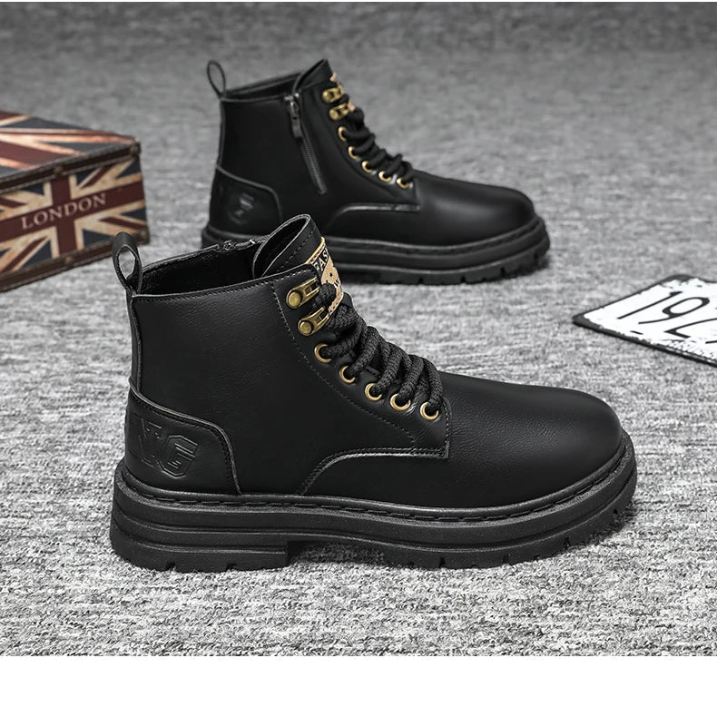 Men's boots four seasons soft-sole non-slip casual boots fashion outdoor work boots high boots classic Joker youth leather boots