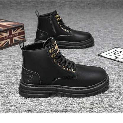 Men's boots four seasons soft-sole non-slip casual boots fashion outdoor work boots high boots classic Joker youth leather boots