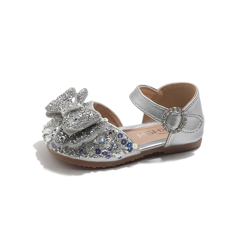 Faux Gemstones Shoes for Kids Girls Shining Crystal Girls Dress Shoes for Party and Wedding Bowtie Children Girl Sandals I04204
