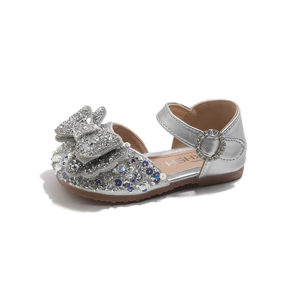 Faux Gemstones Shoes for Kids Girls Shining Crystal Girls Dress Shoes for Party and Wedding Bowtie Children Girl Sandals I04204