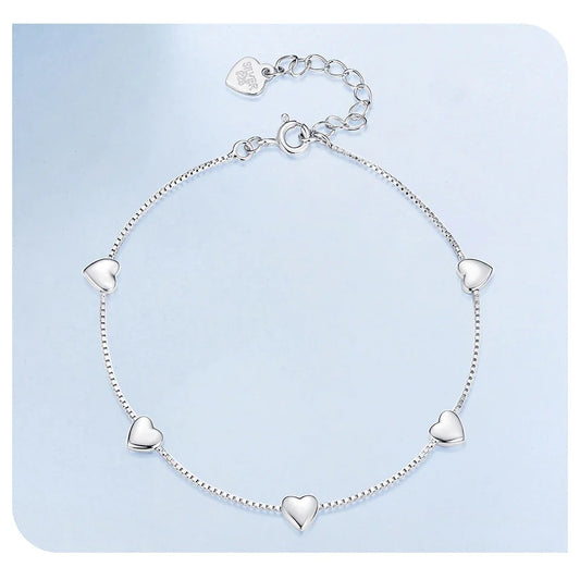925 Sterling Silver Adjustable Heart Bracelet Dainty Box Chain Bracelet for Women Teen Girls Sweet Birthday Gift