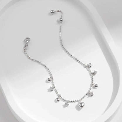 925 Sterling Silver Delicate Mirror Hearts Charm Beads Bracelet Romantic Trendy Link Chain For Women Fine Jewelry