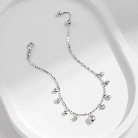 925 Sterling Silver Delicate Mirror Hearts Charm Beads Bracelet Romantic Trendy Link Chain For Women Fine Jewelry