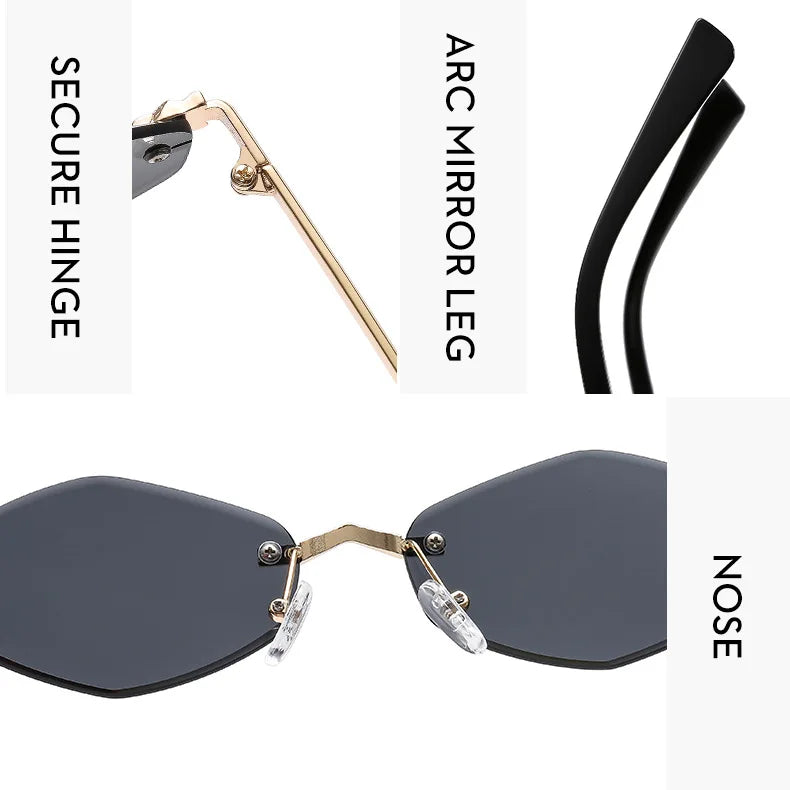 Luxury Polygon Sunglasses for Women Hipster Irregular Rimless Sunglasses Ladies Small Metal Frame Vintage Rhombus Eyewear Brown