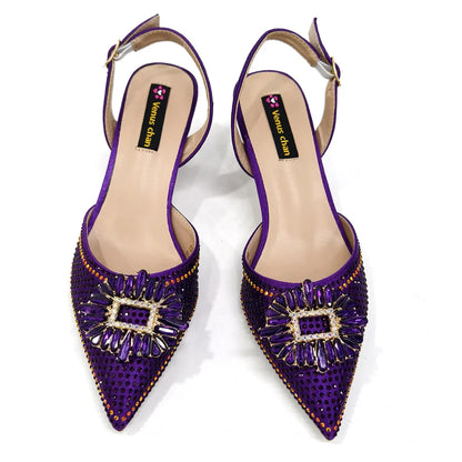 Nigerian Women's Party Shoes and Bags Medium Heel Pointed Toe Elegant Party Footwear With Matching Color Handbag for Women