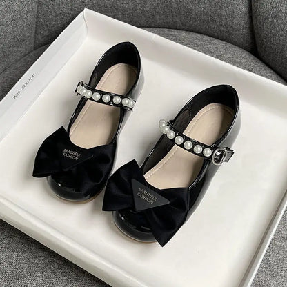 Girls Summer Fashion Princess Shoes Children Pearl Bow Tie Party Shoes Buckle Strap Velcro Sandals Mary Jane Breathable Sandals