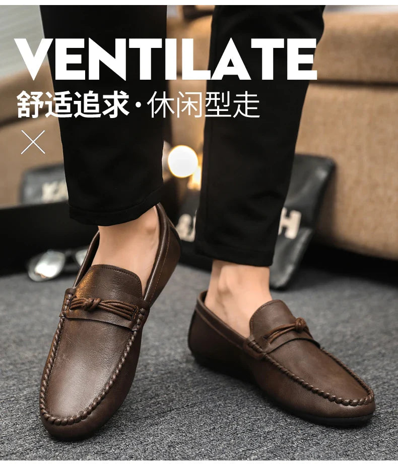 Classic Black Men's Leather Loafers Big Size 46 Slip on Shoes Man Office Shoes Comfortable Soft Flat Casual Shoes For Men
