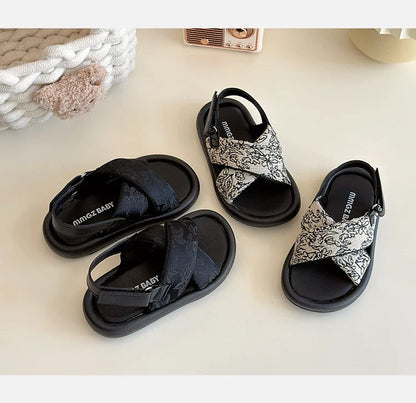 Girls Summer Beach Shoes Ethnic Style Kids Casual Sandals Soft Sole Fashion Children Retro Princess Shoes 2025 Summer New