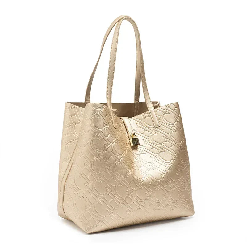 Solid Color Women's Bucket Bag Classic Luxury Letter Printing Simple Commuting Large Capacity Women's Handbag