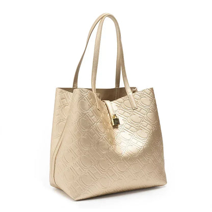 Solid Color Women's Bucket Bag Classic Luxury Letter Printing Simple Commuting Large Capacity Women's Handbag