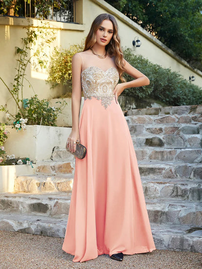 Long Lace Chiffon Evening Dresses Backless Women A-line Sweetheart Beaded Elegant Formal Prom Wedding Party Gown Robes De Soirée