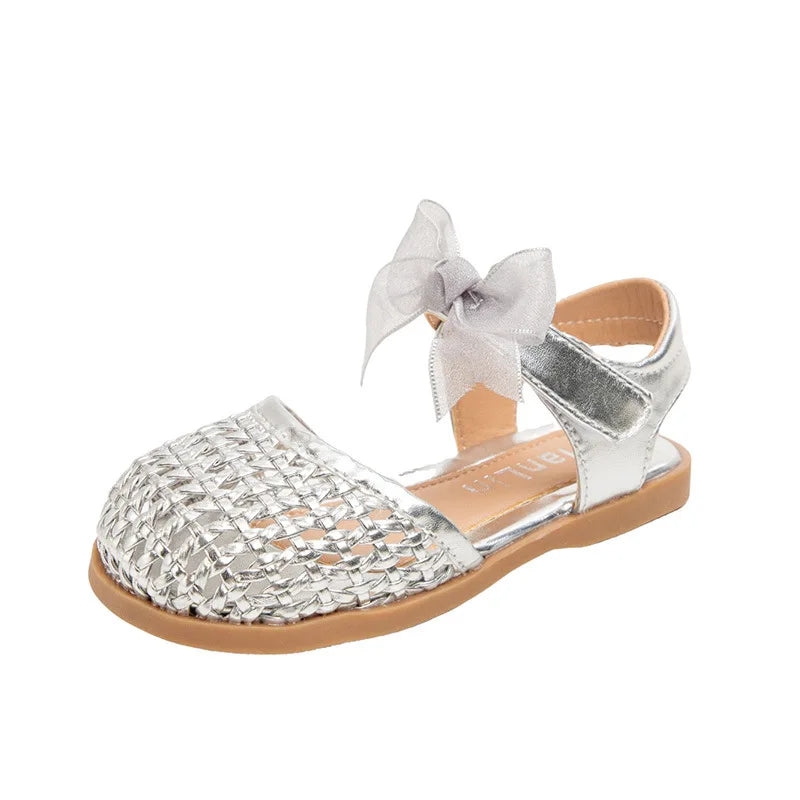 Children's Sandals Summer New Elegant Girls Princess Shoes Woven Style Beach Causal Kids Flat Sandals Solid Color Versatile