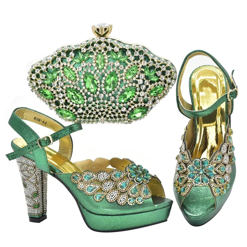 New Italian Shoes and Bags Matching Set with Rhinestone Shoes for Women 2025 Designer Luxury High Heels  Shoes for Women Elegant