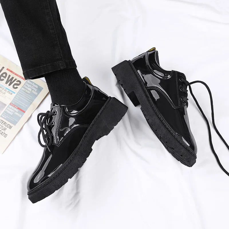 2024 Spring Autumn New Designer Men's Dress Shoes Fashion Business Formal Bright Face Patent Leather Black Derby Shoes for Men