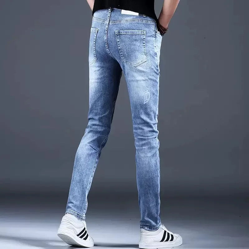 Spring and Autumn New Classic Fashion Elastic Fit Ankle Pants for Men - Casual Slim Fit Retro Sport High-Quality Denim Jeans