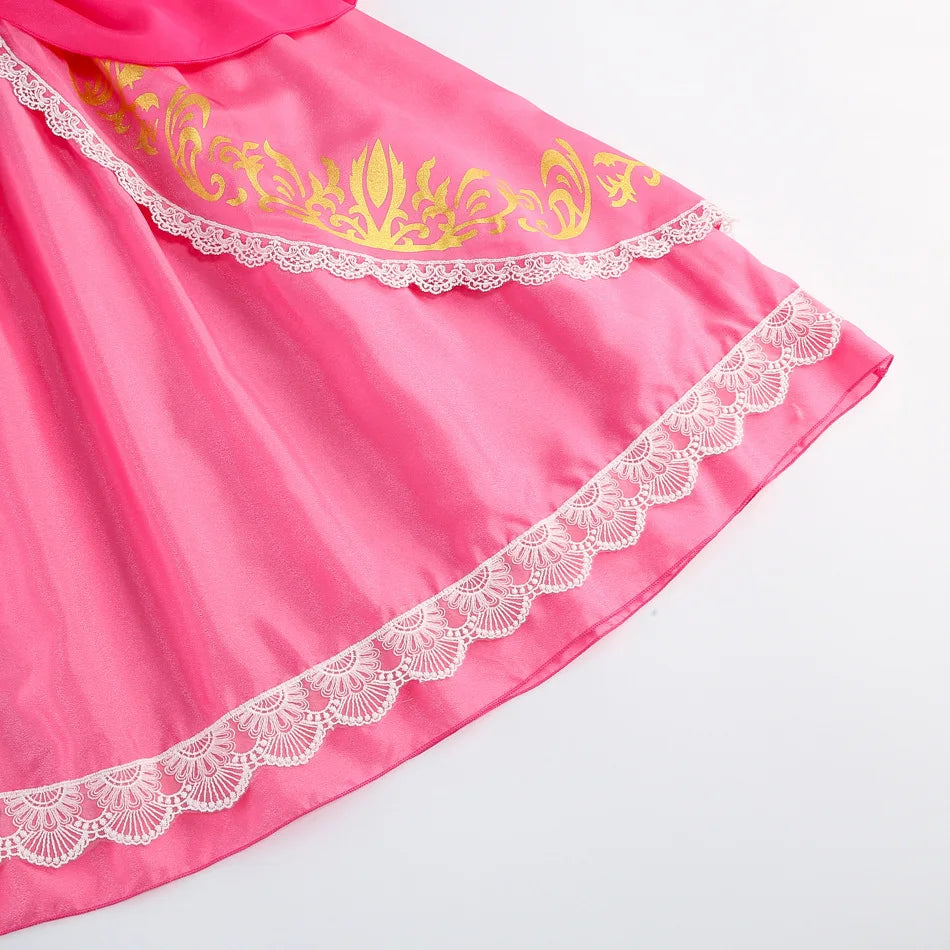 Pumber Bros Vedio Game Movie Cosplay Girl Peach Dress up Lace Ball Gown Princess Costume Kid Cute Halloween Clothing Frock 2-10Y