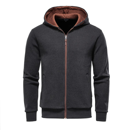 Y2K Zip Up Hoodie Men Solid Color Winter Warm Retro Streetwear Minimalist Design Sportswear Zipper Hooded Sweatshirts