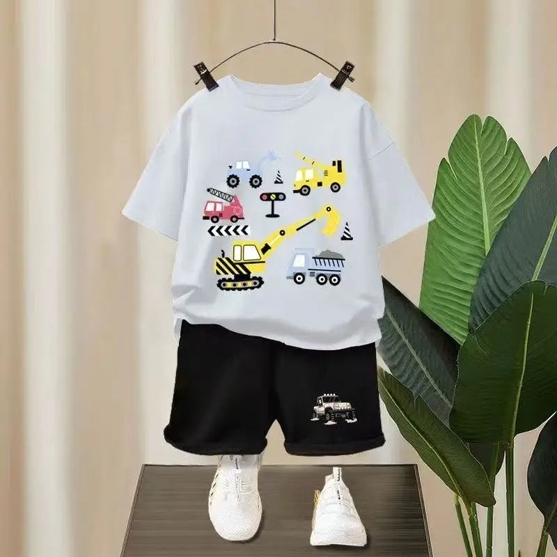 Summer Baby Girl Boy Clothes Set Children Excavator Cartoon Printing T-shirt and Short 2 Pieces Suit Kid Shorts Sleeve Tracksuit