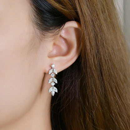 0.6cttw Long Tassel Moissanite Diamond Drop Earrings for Women 925 Sterling Silver Plated Gold Luxury Leaf Earrings Fine Jewelry