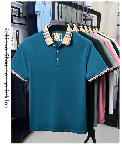 Luxury brand short sleeve polo shirt men fashionable simple solid color summer mercerized cotton breathable casual lapel T shirt