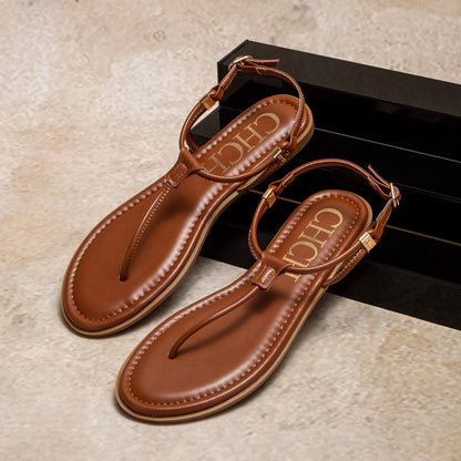 Season's New Fashionable Comfortable Women's Sandals Solid Colour Design Simple Hundred Hitched Strappy Women's Flat Shoes