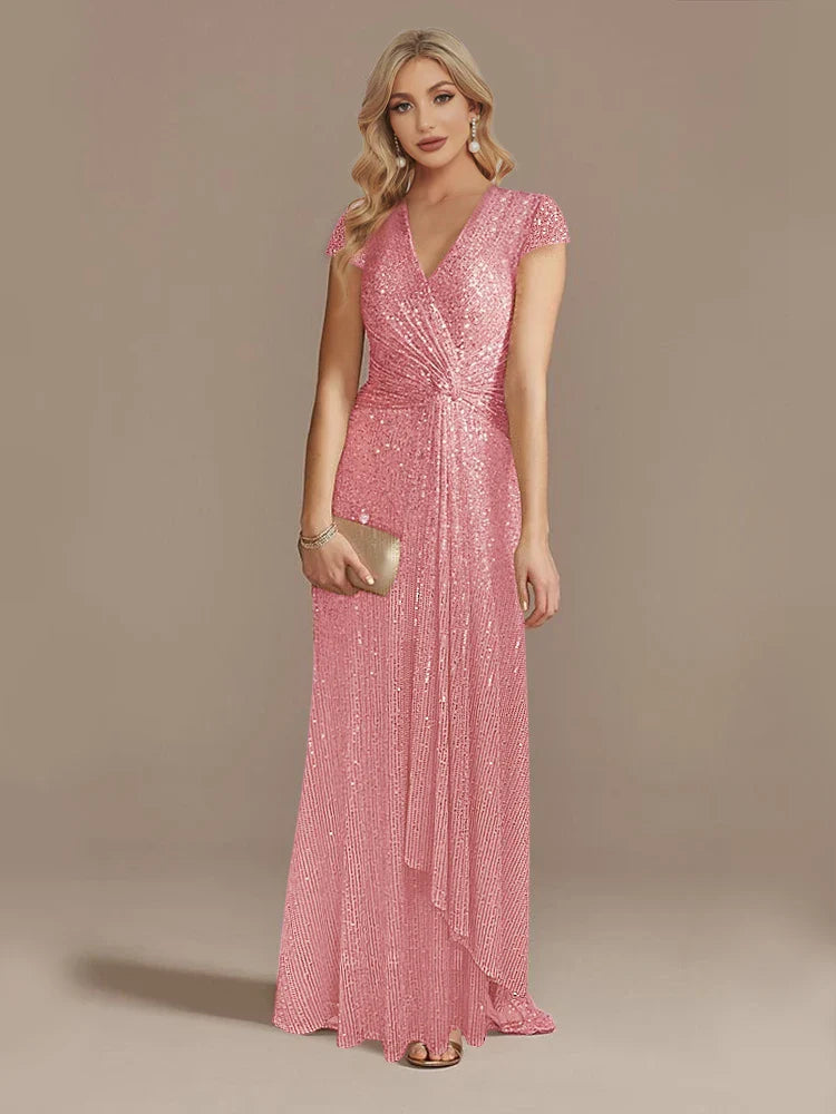 New Luxury Blue V-Neck Sequin Evening Dresses Elegant 2025 Women Party Maxi Dress Gowns Long Cocktail Dresses Gowns Prom