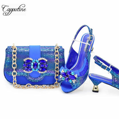 Peach Women Shoes And Bag Set Fashion African Ladies High Heels Sandals Match With Handbag Pumps Nigerian Sandales Femmes 988-10