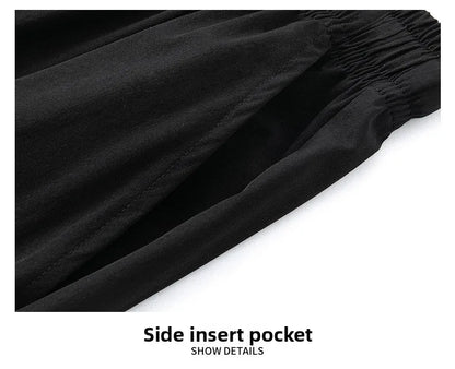 Men Drawstring Casual Pants Loose Drape Wide-leg Athleisure Pants Men Summer Thin Quick-drying Trousers Ice Silk Straight Pants