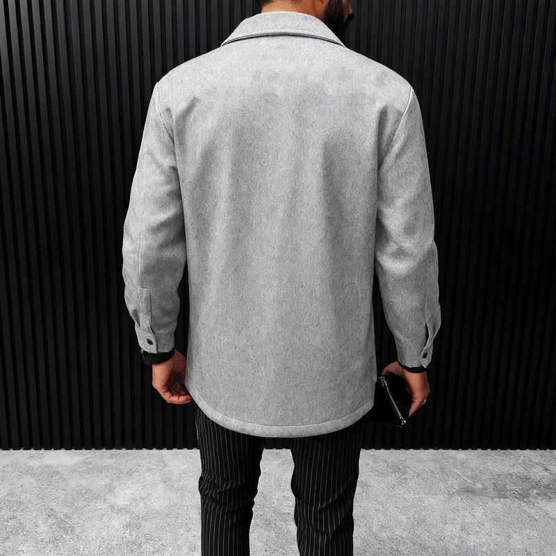 Polyester Brushed Short Jacket for Men, Lapel Button-Down Pocket Coat, Comfortable Casual Autumn Winter Office Business Wear