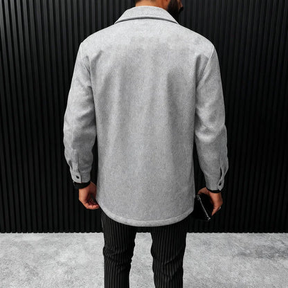 Polyester Brushed Short Jacket for Men, Lapel Button-Down Pocket Coat, Comfortable Casual Autumn Winter Office Business Wear