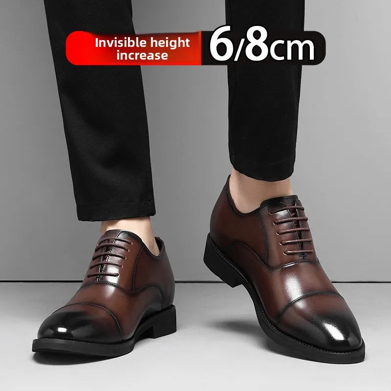 2026 Height Increase 8cm Leather Shoes Men Business Leather Wedding Shoes Men