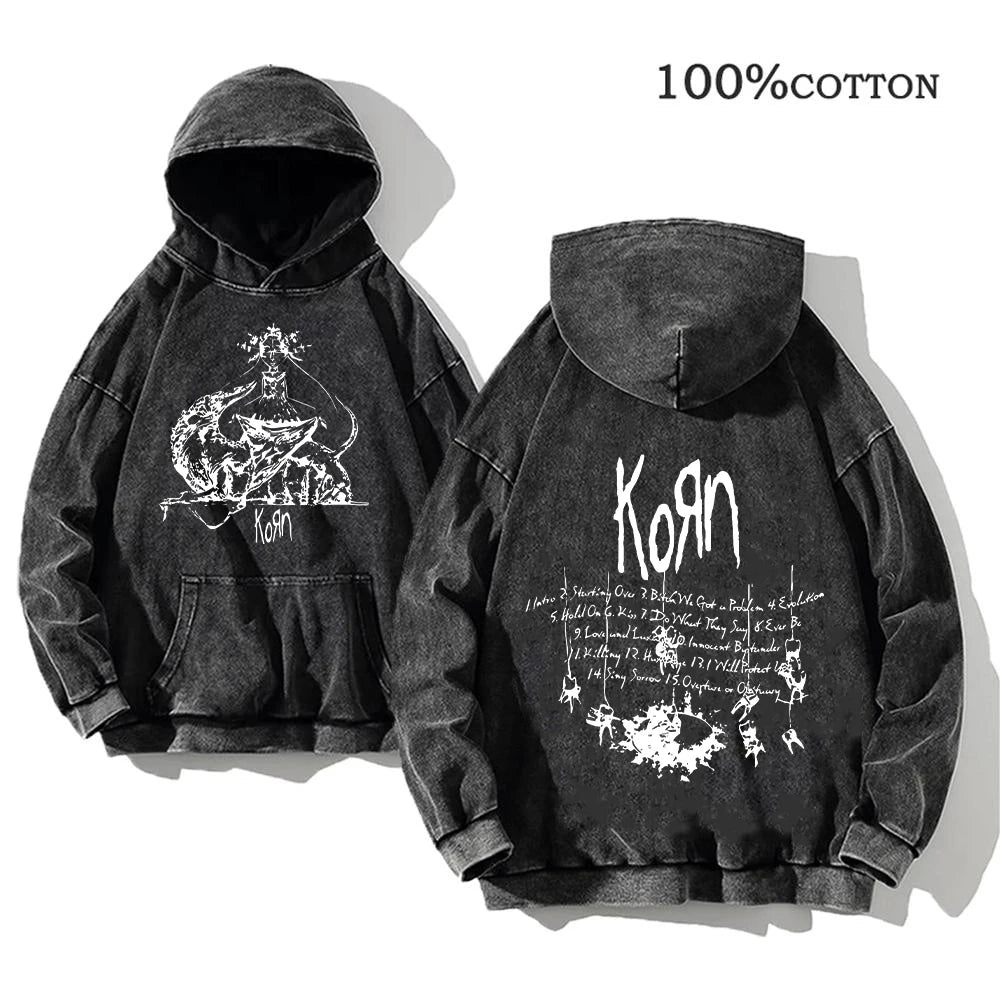 World Tour Hoodies Vintage Washed Men's Sweatshirts Cotton Hip Hop Streetwear Hooded Pullover Loose Y2K Tops
