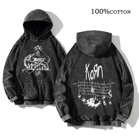 World Tour Hoodies Vintage Washed Men's Sweatshirts Cotton Hip Hop Streetwear Hooded Pullover Loose Y2K Tops