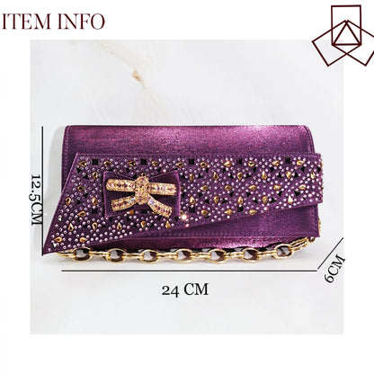 Elegant Mature Style Purple Rhinestone Design Women's Peep Toe High Heels With Matching Handbag Set for Party Wedding or Wokr