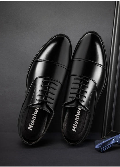 New Men 37-46 Men's Flat / 6CM Heightening Elevator Shoes Business Formal Leather Shoes Man British Casual Wedding Suit Shoes