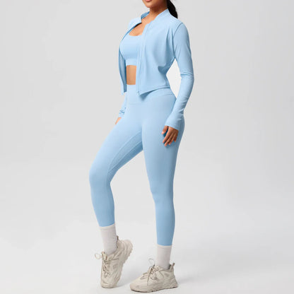 3pcs Sportswear Yoga Set Gym Sports Bra Zipper Jacket Leggings Clothes Sportswear Yoga Suits For Women Fitness Set Tracksuit