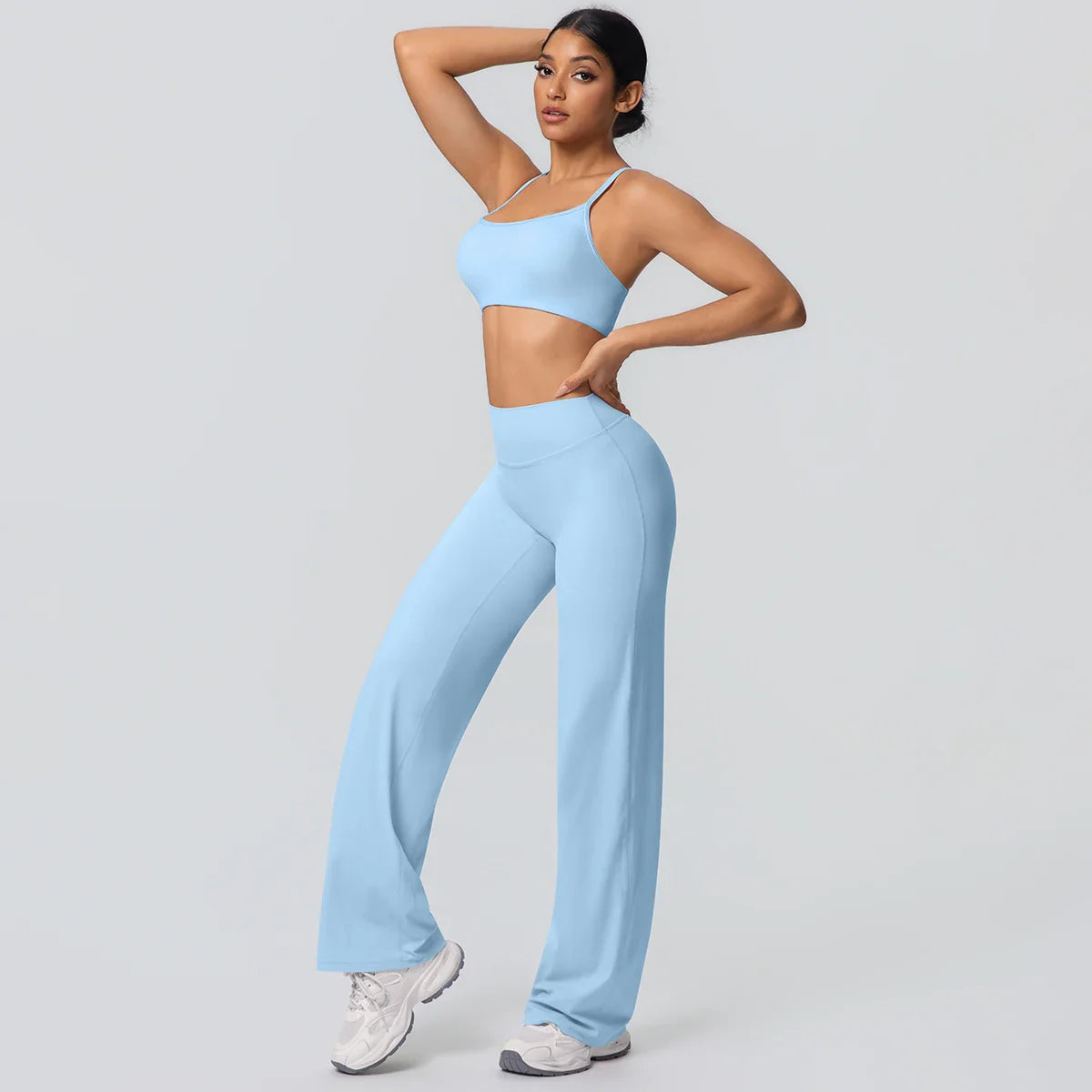 Women Gym Sports Yoga Suit Sexy Beautiful Back Yoga Underwear With Chest Pad Solid Color High Waisted Wide Leg Pants Yoga Set