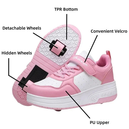 Ultra-Light Leathe Two Wheels Children's Sport Roller Skate Shoes for Kids Boys Girls Walking Running Sneakers Outdoor for Women