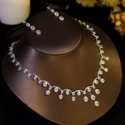 Simple Cubic Zirconia Tassel Water Drop Necklace Europe Bride Wedding Ball Jewelry Set For Women Dinner Party Accessories X0584