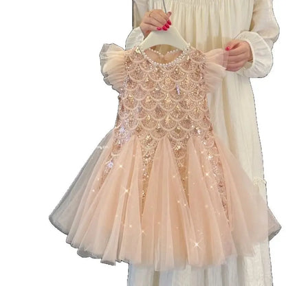 Girls' Summer  Dress Kids Fashionable Sleeveless Tulle Princess Gown Kids Cute & Breathable Toddler Party Dress
