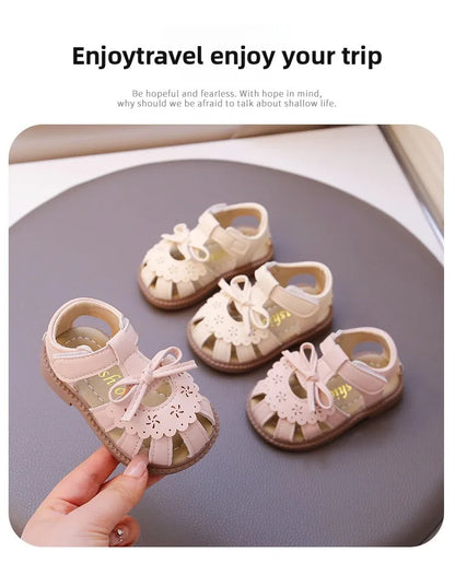 Summer Baby Girls Sandals Cut-Outs Lace Princess Shoes Children Sandals Anti Slip Soft Sole Toddler Kids Beach Shoes Size 15-25