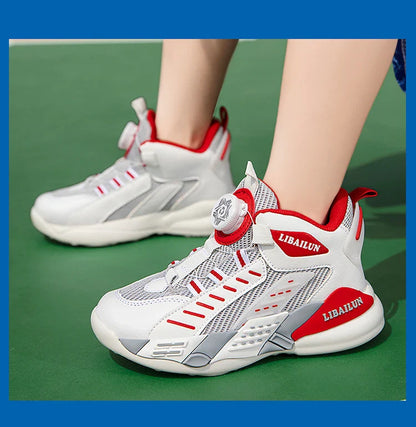 New Children Basketball Shoes Swivel Button Boys Fashion Sneakers Girls School Sport Shoes Kids Casual Trainers Outdoor Shoes