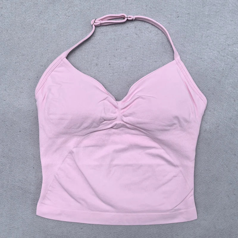New Seamless Yoga Set Women 2Pcs Padded Halter Tank Top Scrunch Butt Lifting Gym Shorts Set Summer Sportswear Workout Clothes